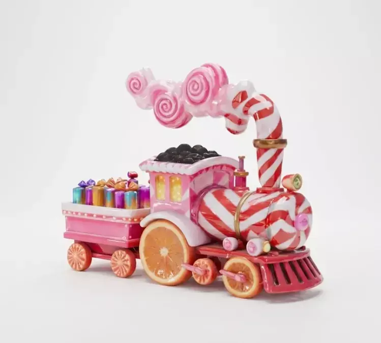 Candy Cane Express Steam Locomotive 3D Model Low-poly 3D model
