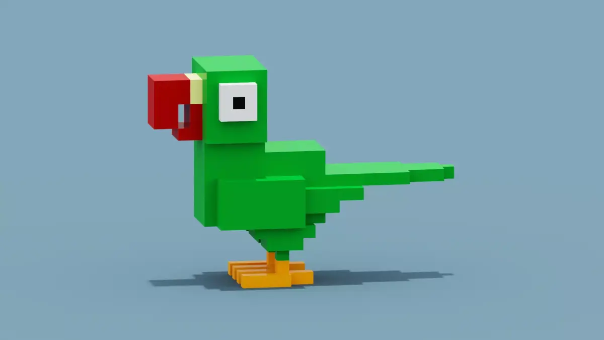 Voxel Green Parrot Low-poly 3D model