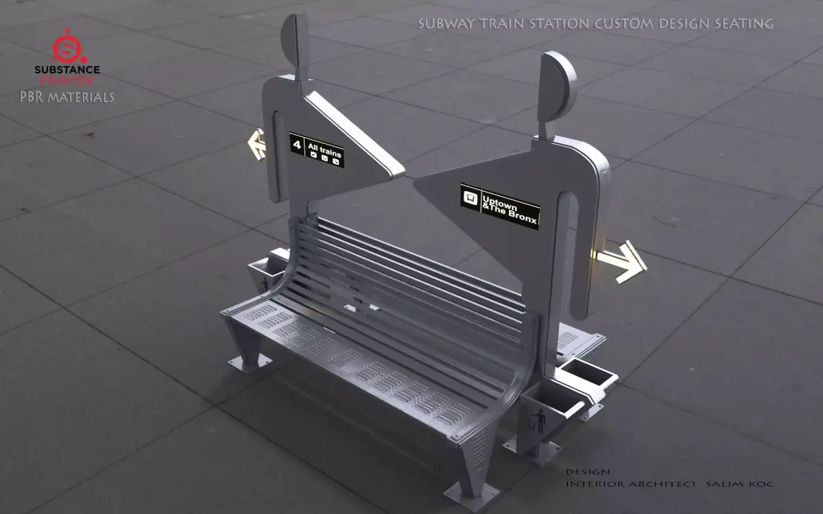BANCH 3D MODEL   metro  DIRECTION SIGN Low-poly 3D model