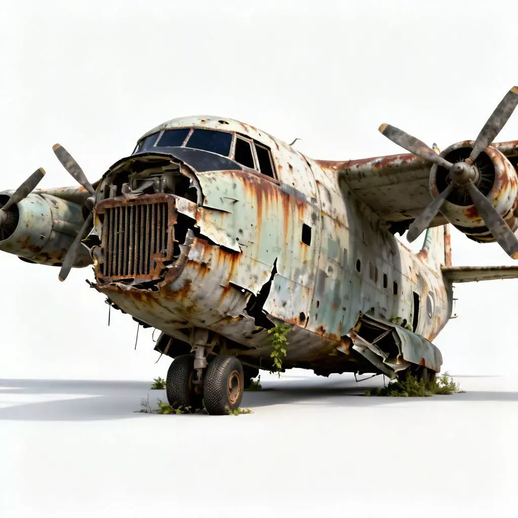 Realistic Abandoned Twin-Engine Cargo Plane 3D Model Low-poly 3D model