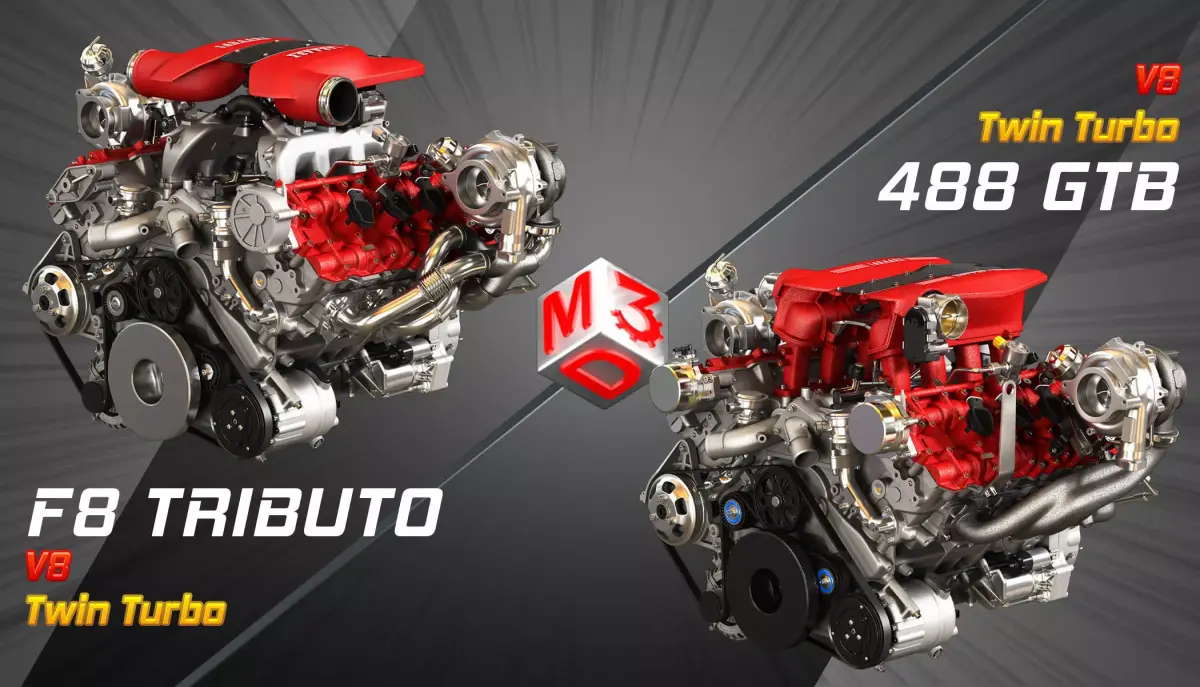 F8 Tributo - 488 GTB Engines - V8 Twin Turbo Engines 2 in 1 3D Model Pack purchase