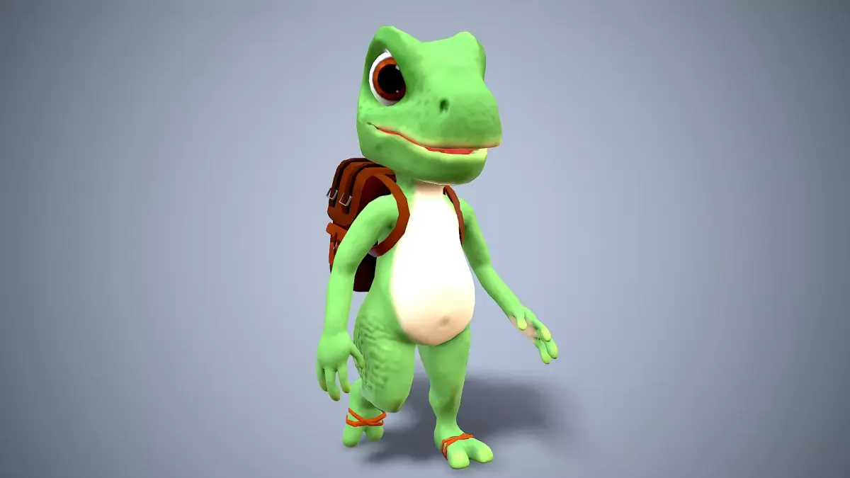 cartoon gecko Traveler Low-poly 3D model