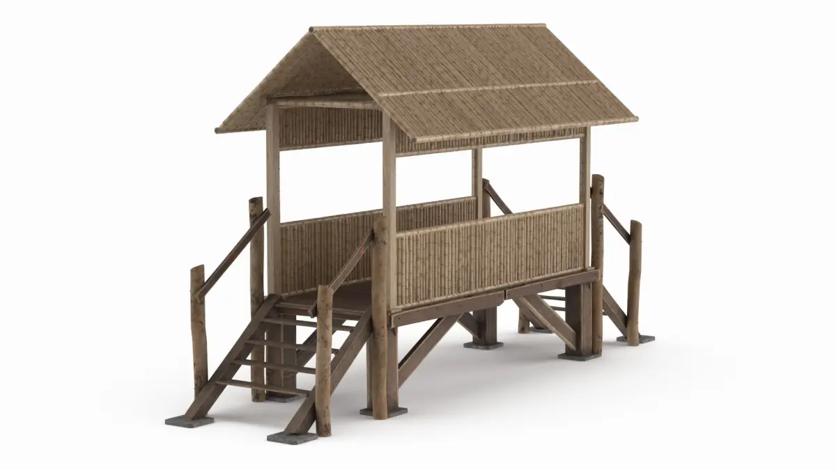 Bamboo Footbridge with Roof on Stilts 3D model