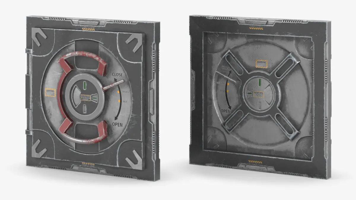 Circular Airlock Hatch With Lock Indicator Grey 3D model