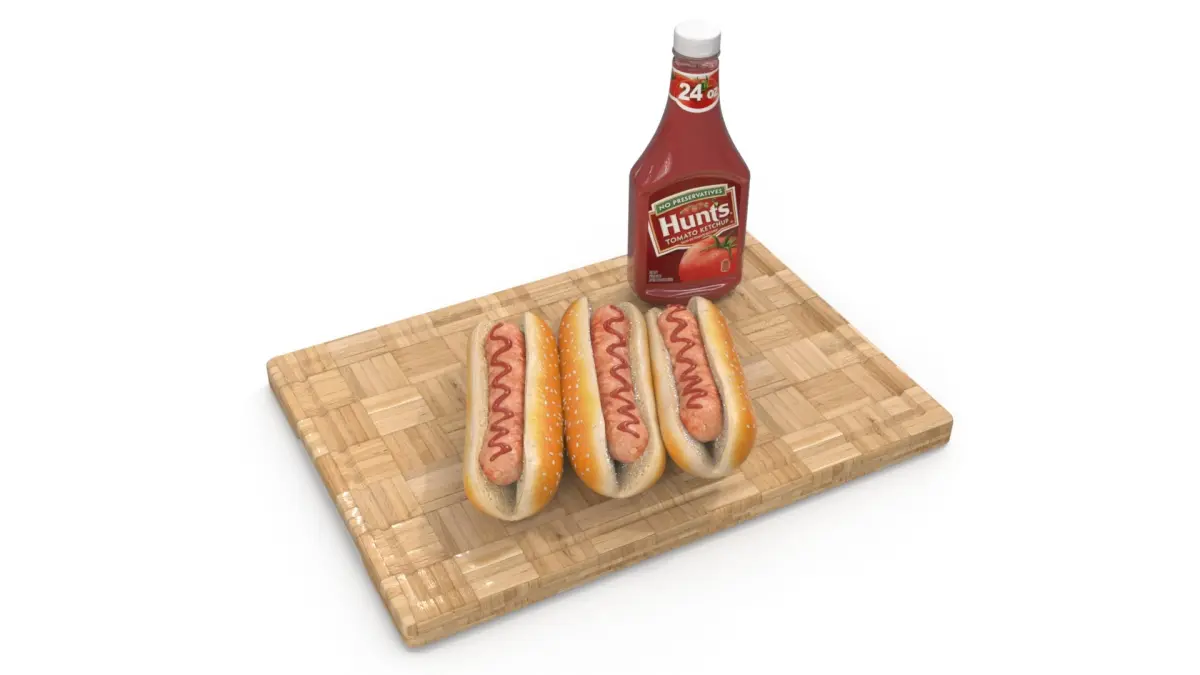 Classic Hot Dogs on Cutting Board 3D model