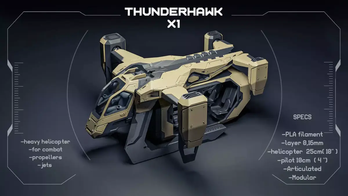 Thunderhawk X1 helicopter 3D print model