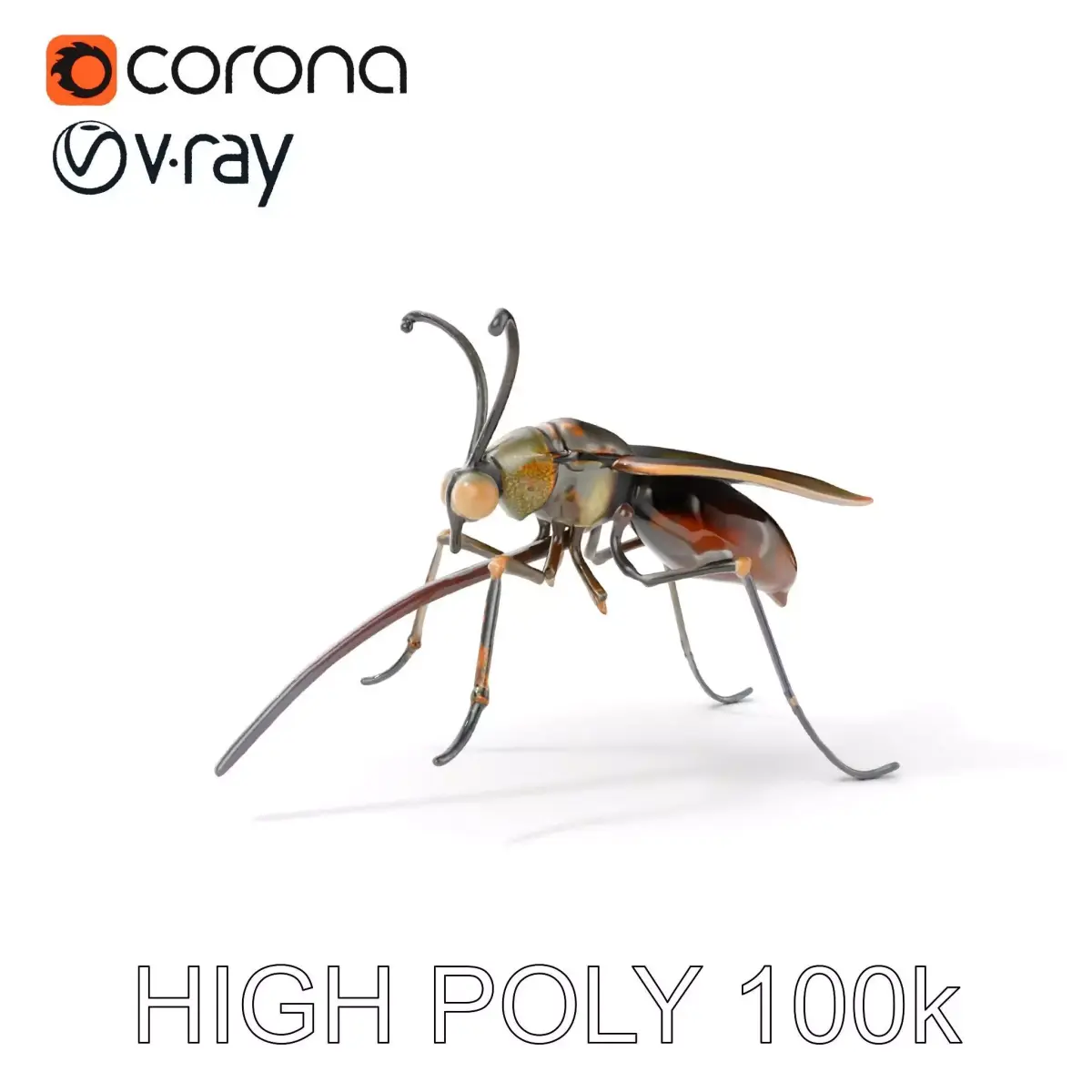 Mechanical Insect Model Pack with Textured Metallic Surface Low-poly 3D model