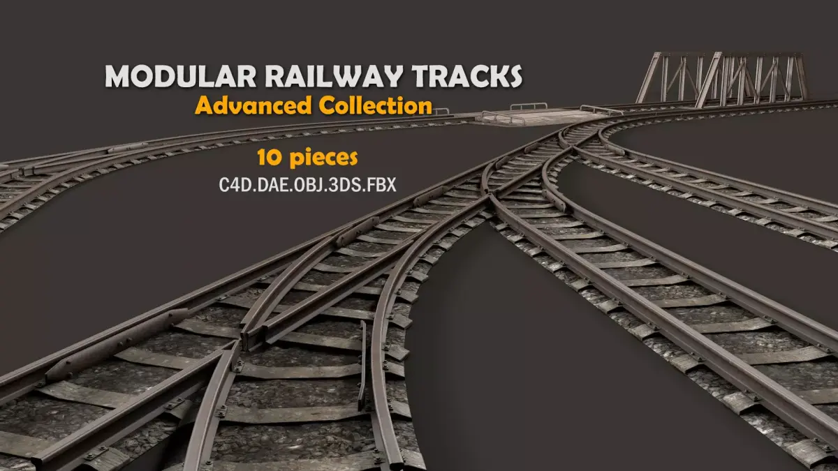 Modular Railway Track Advanced Collection 3D model