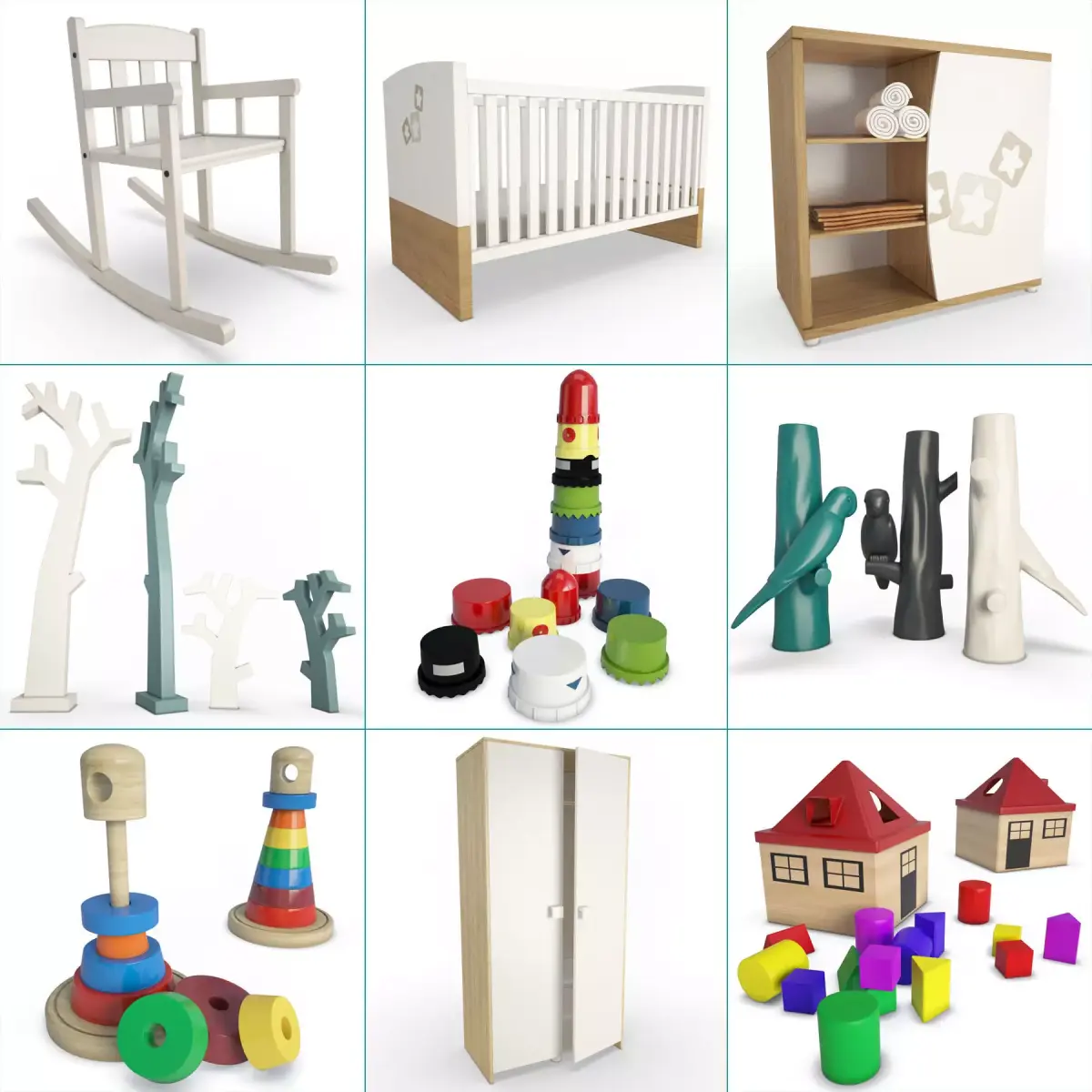Wooden Baby Bedroom 3D model