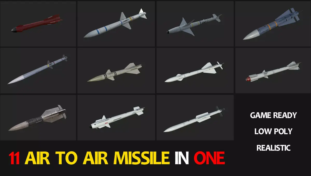 11 in 1 air to air missile Low-poly 3D model Low-poly 3D model