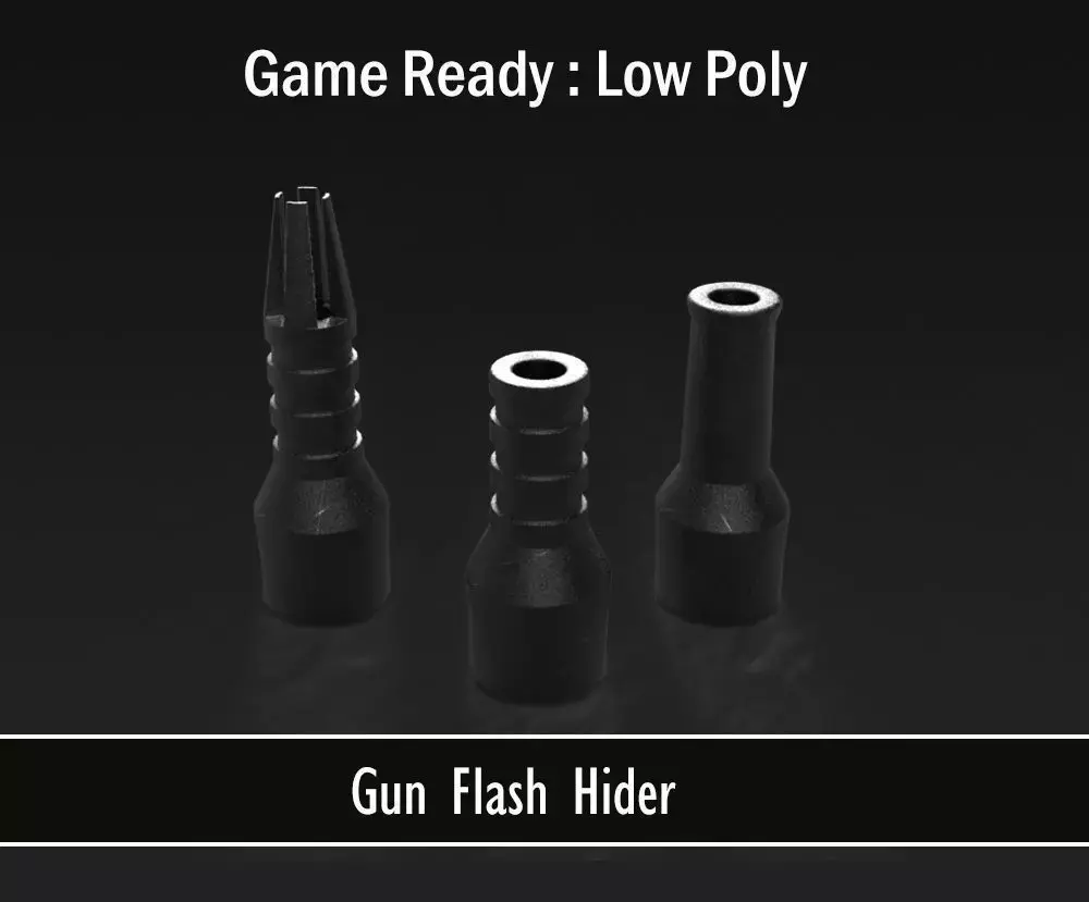 Muzzles - Flash Hider 3 set combo Low-poly 3D model