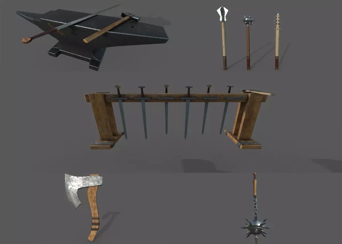  MEDIEVAL Weapons t PACK 3D Model Collection Low-poly 3D model