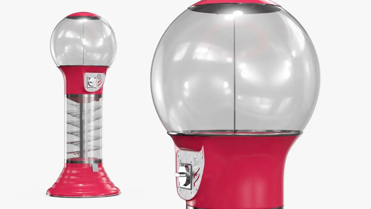 Quarter-Operated Gumball Machine with Transparent Body 3D model