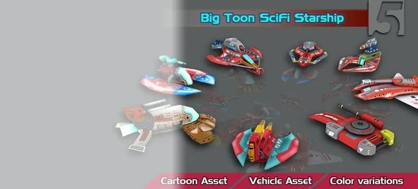 Big Toon SciFi Star Ships Low-poly 3D model