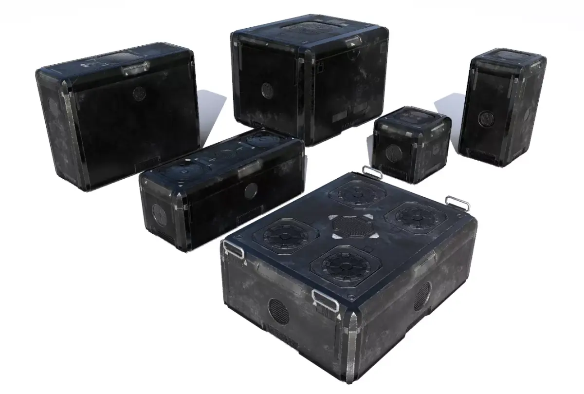 Sci Fi old black cargo crates Low-poly 3D model