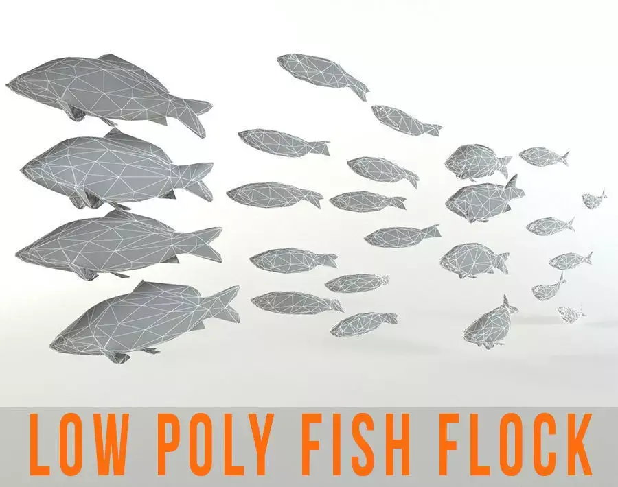 Fish Flock Lowpoly Sealife Bass Pollad Plaice Pouting Fishes  Low-poly 3D model