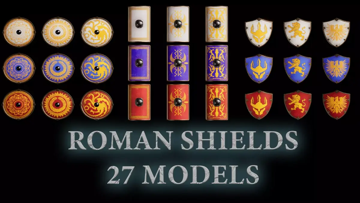ROMAN SHIELDS PACKAGE - KITBASH - UE5 Low-poly 3D model