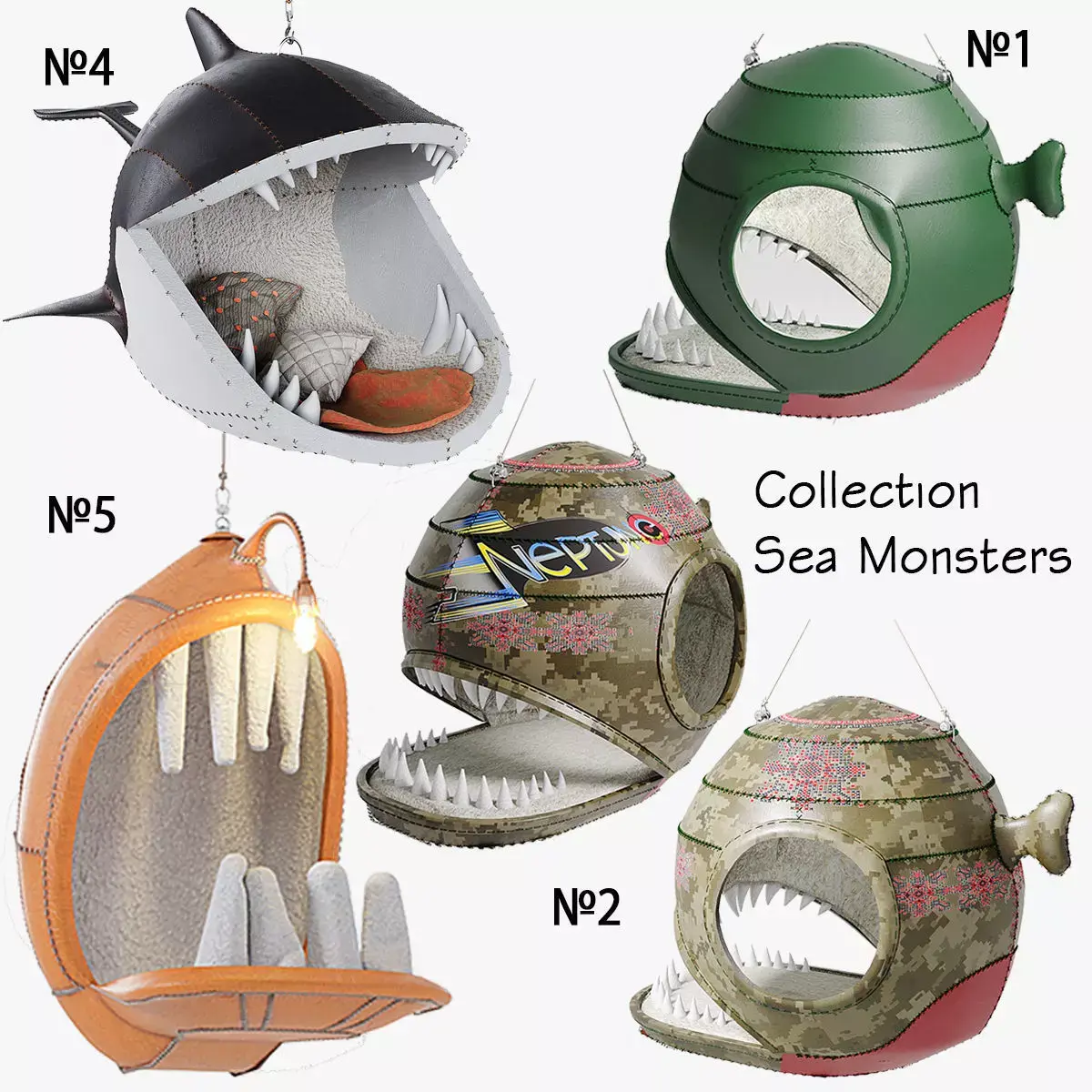 Collection of hanging chairs Sea Monsters Low-poly 3D model