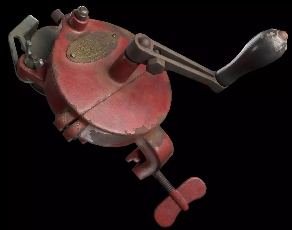 Hand crank bench grinder Low-poly 3D model