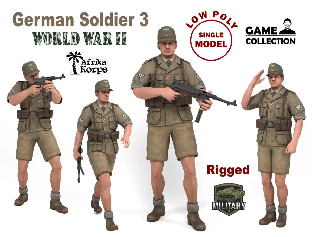 German Soldier 3 - Afrika Korps Low-poly 3D model