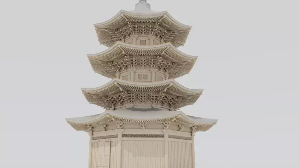 Anraku-ji Japanese Buddhist temple Low-poly 3D model