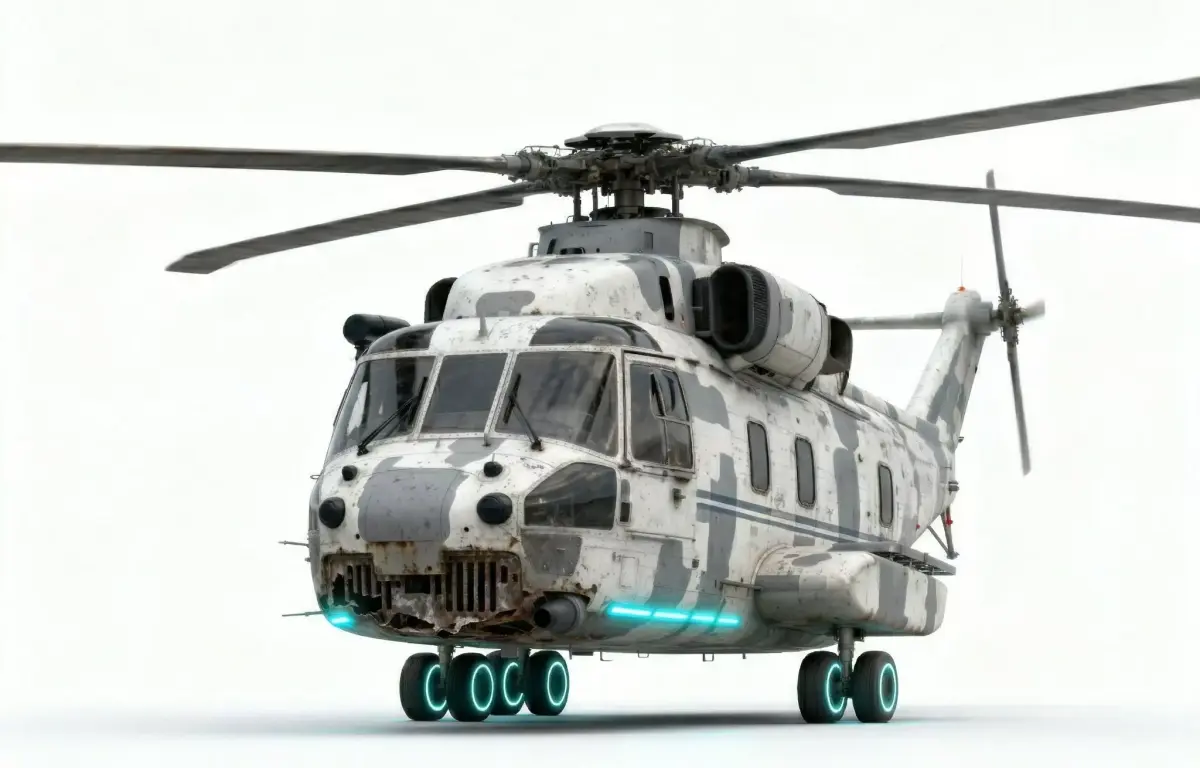 Sci-Fi Weathered Heavy Transport Helicopter 3D Model Low-poly 3D model