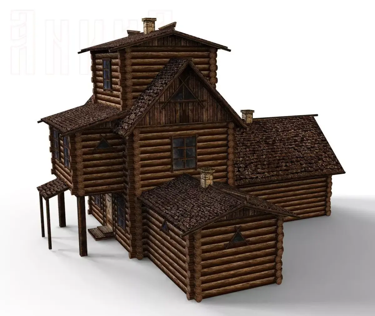 Constructor of wooden fortresses Low-poly 3D model