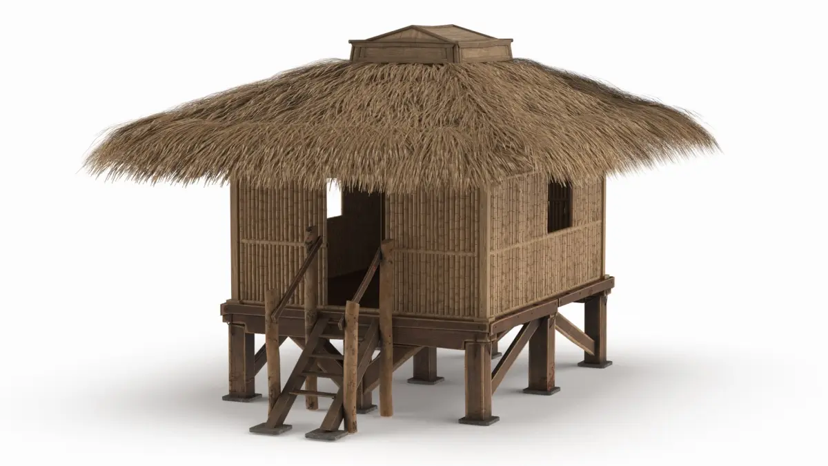 Elevated Bamboo Hut with Thatched Roof 3D model