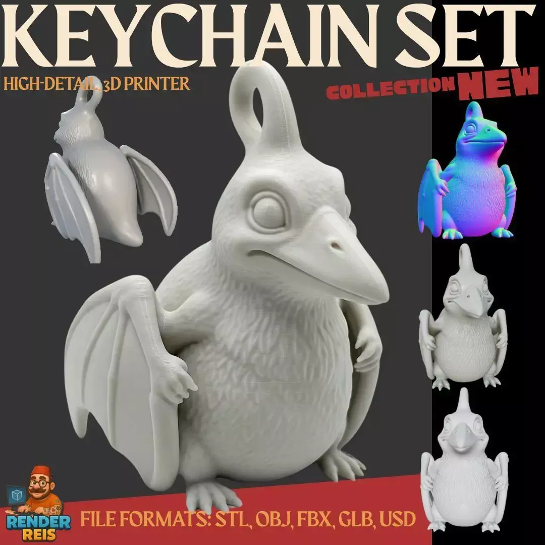 Cute Pterodactyl Baby Keychain Prehistoric Flying Reptile 3D print model