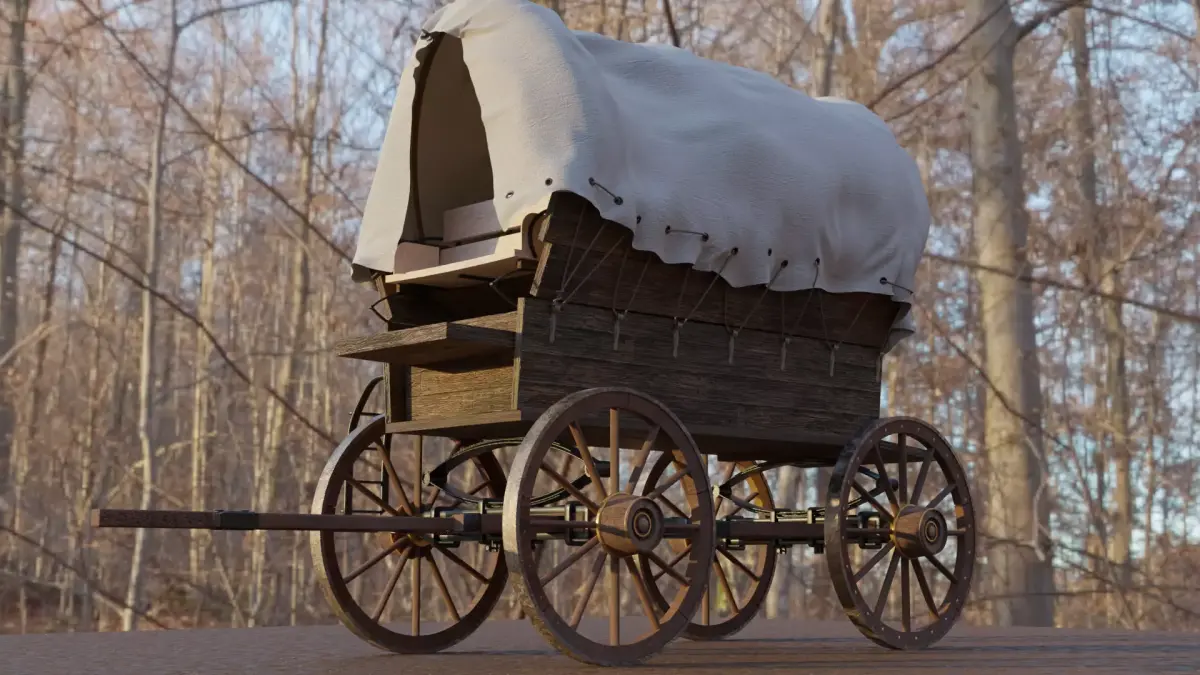 Wagon covered with cloth covering it 3D model