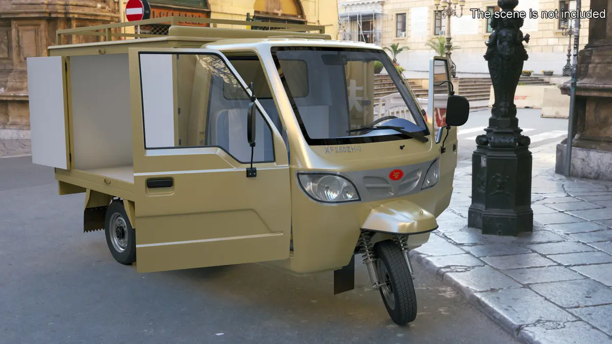 Delivery Trike with Close Body Beige Rigged 3D model