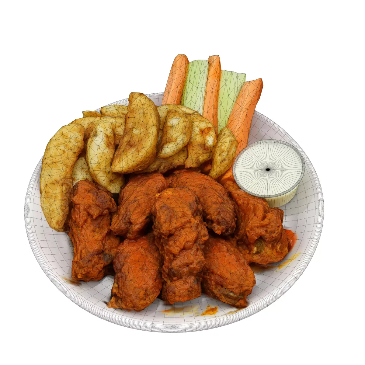fried chicken with french fries Low-poly 3D Low-poly 3D model