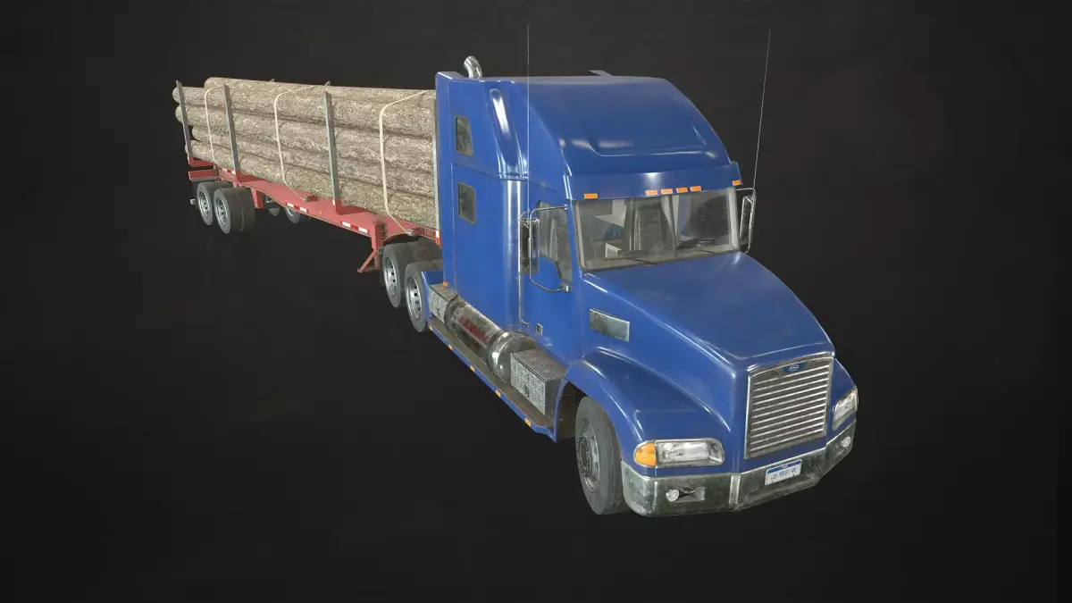 Semi Truck Log Trailer Low-poly 3D model