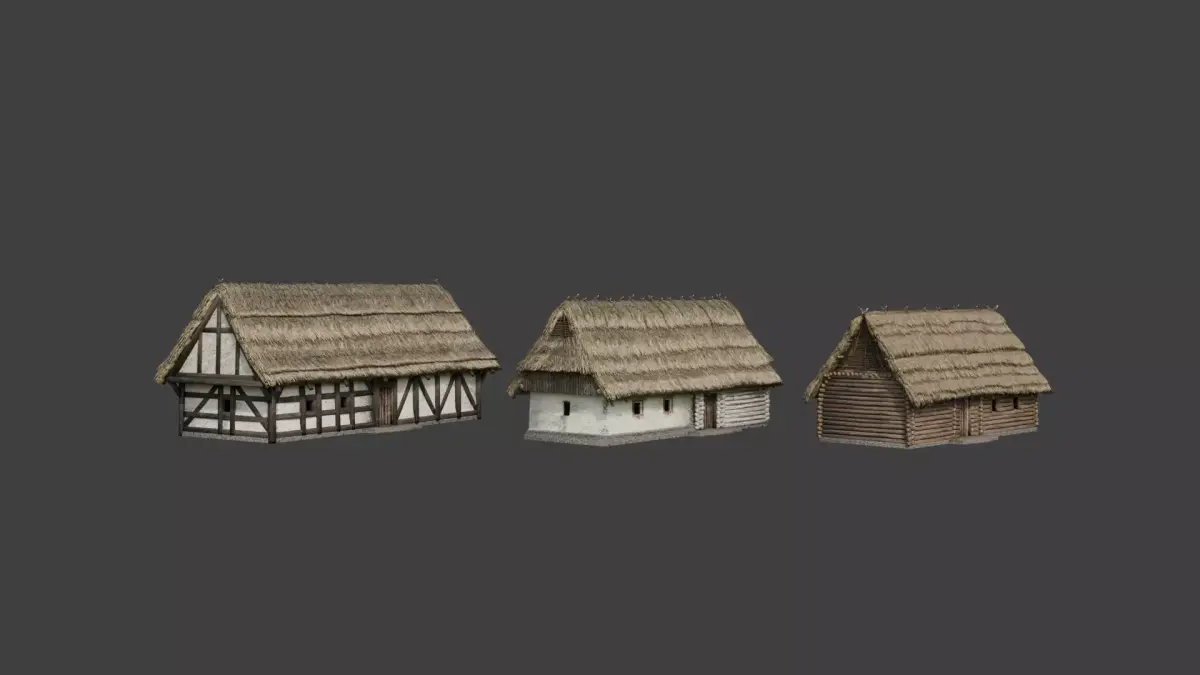Medieval Houses Thatched Roofs - game ready Low-poly 3D model