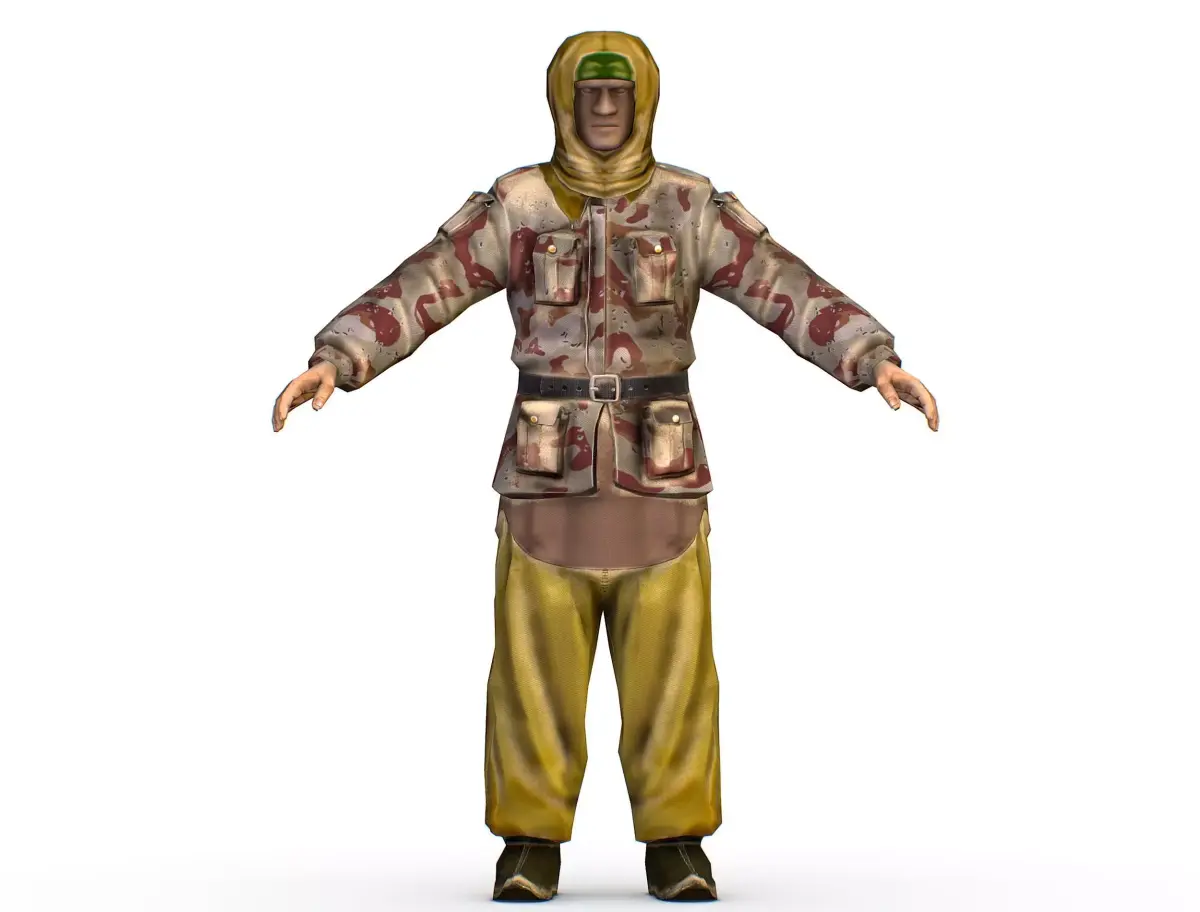 LowPoly Man Old Afghan Soldier Low-poly 3D model