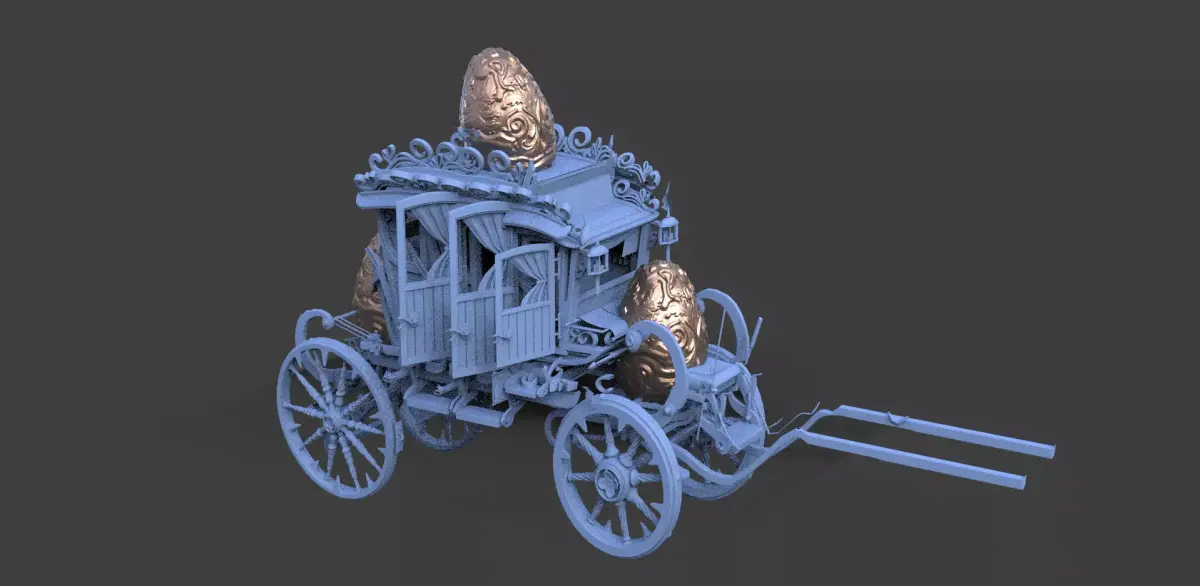 High polygon Stage Coach Horse Carriage 3D With Easter EGG 2 3D model