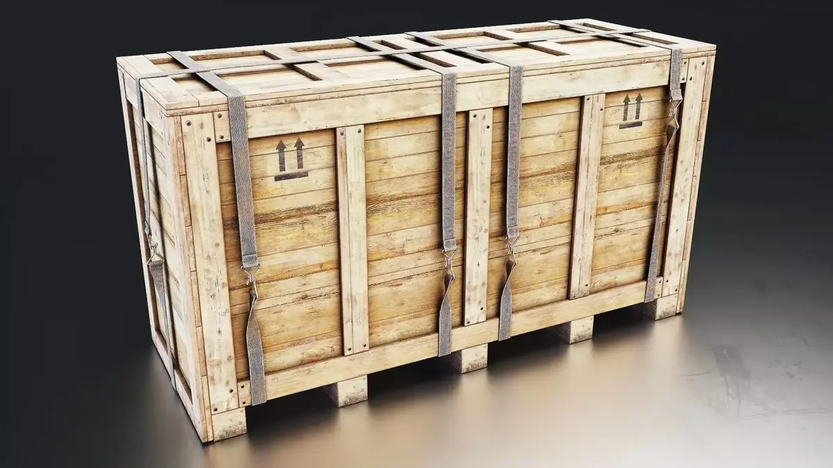 Wooden Shipping Crate with Straps Low-poly 3D model