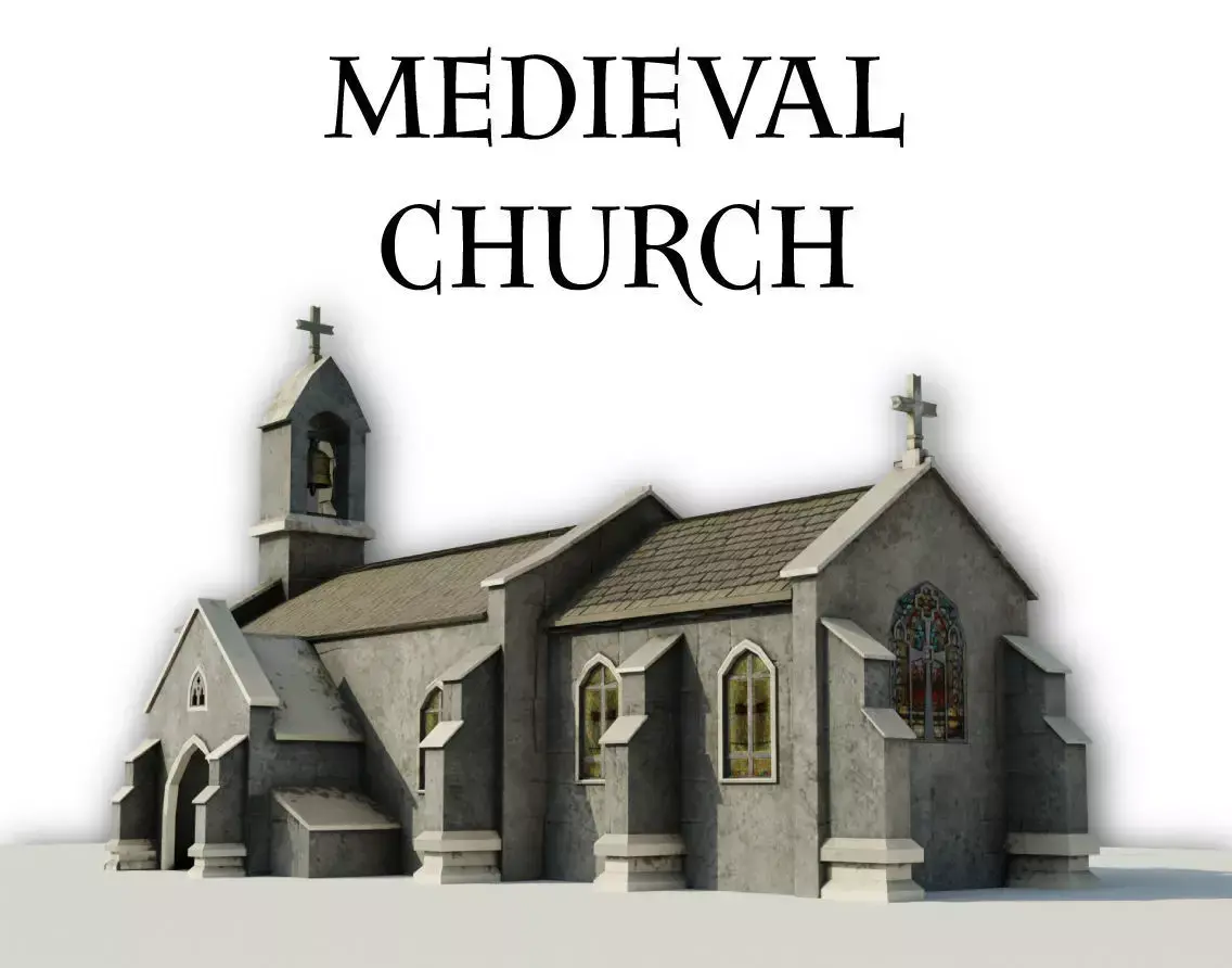 Medieval Church Furnished Low-poly 3D model