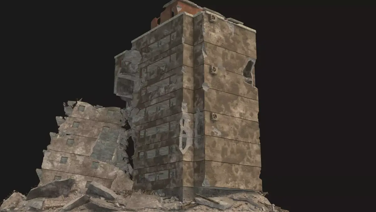 DESTROYED BUILDING 8 Low-poly 3D model