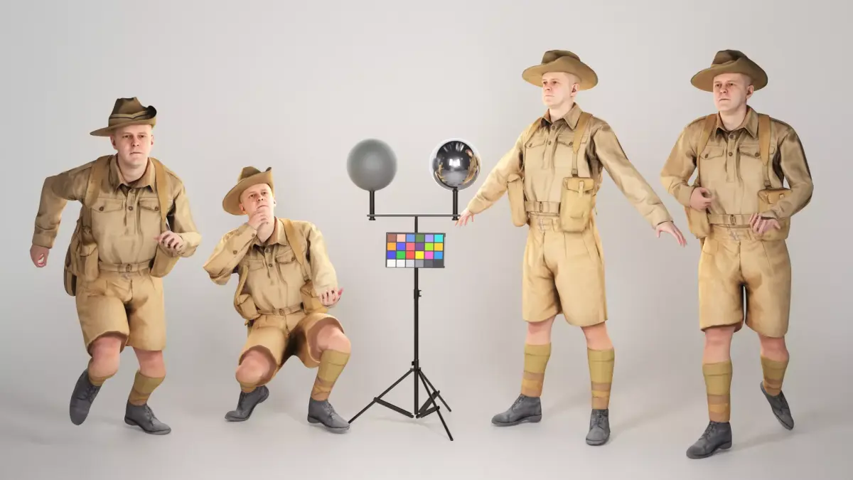 Animated Australian infantryman character from World War 2 91 Low-poly 3D model