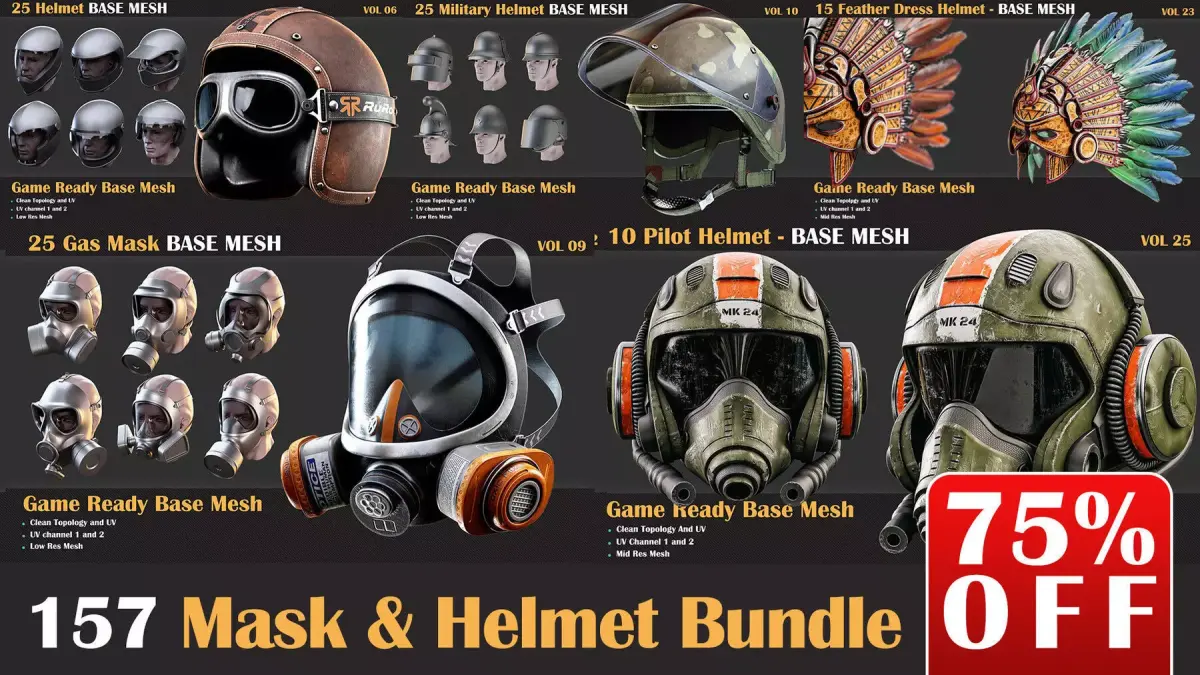 157 Mask and Helmet Base Mesh Bundle   3D model