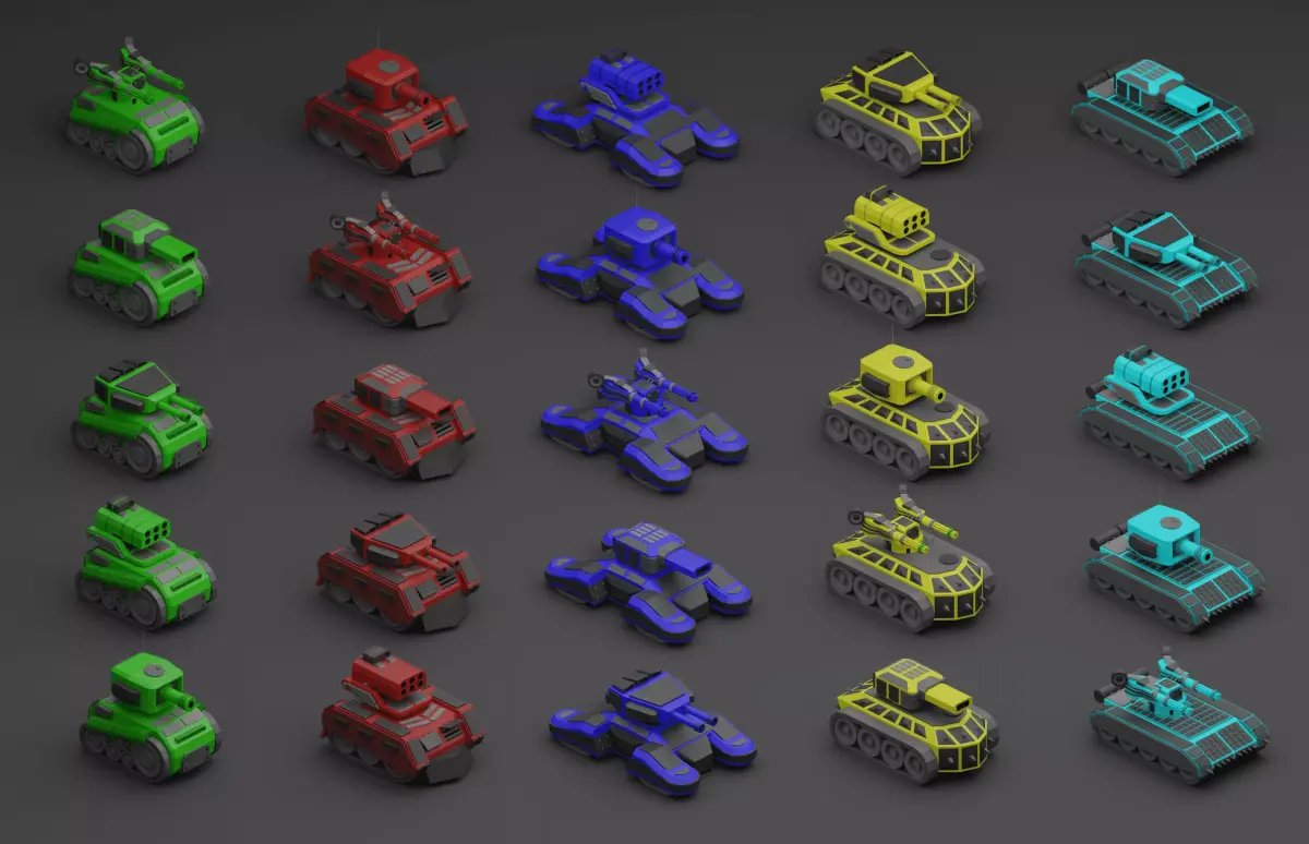 Set of low-poly tank Low-poly 3D model