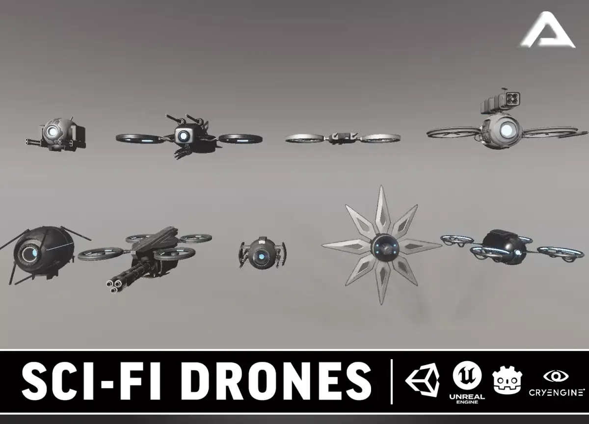 Sci-Fi Combat Drones Pack Low-poly 3D model