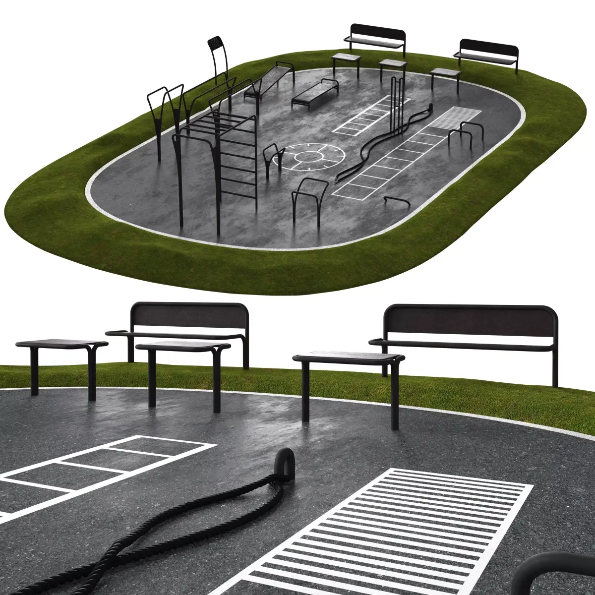Outdoor Calisthenics and Fitness Park 3D Model 3D model