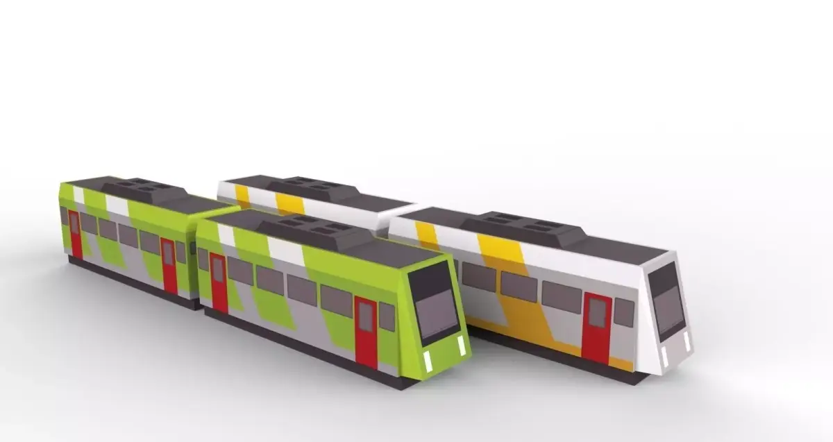 Low Poly Train three paper trains Free low-poly 3D model