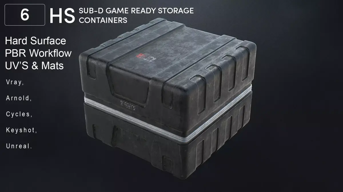 6 Scifi Storage Box Variations Low-poly 3D model