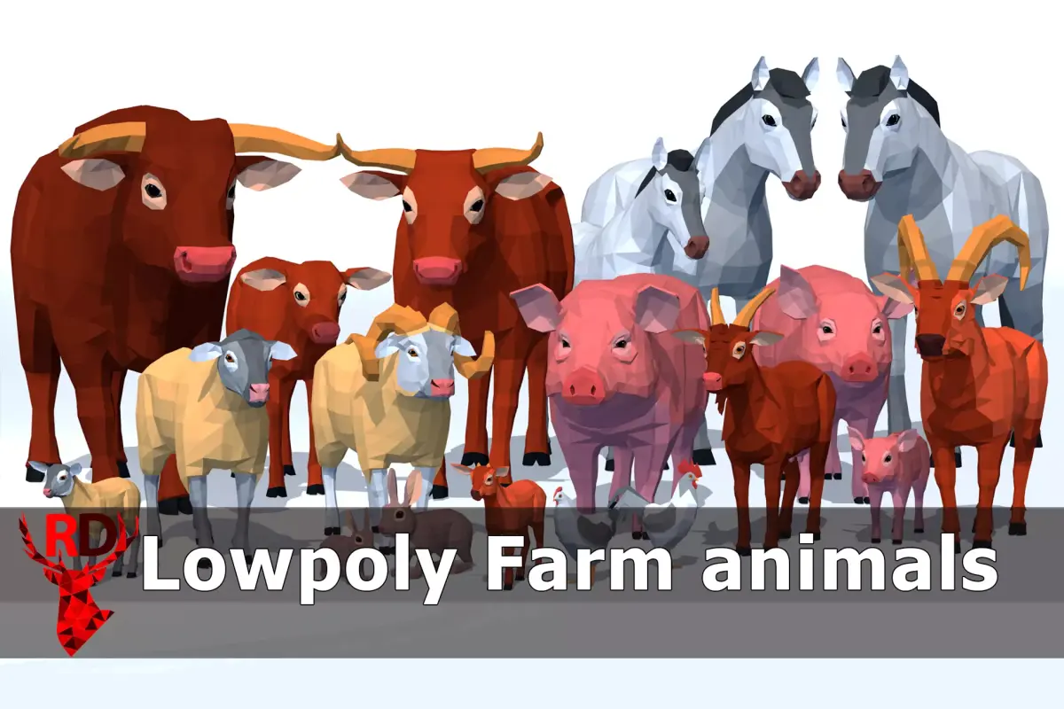 LowPoly Farm Animals pack Low-poly 3D model