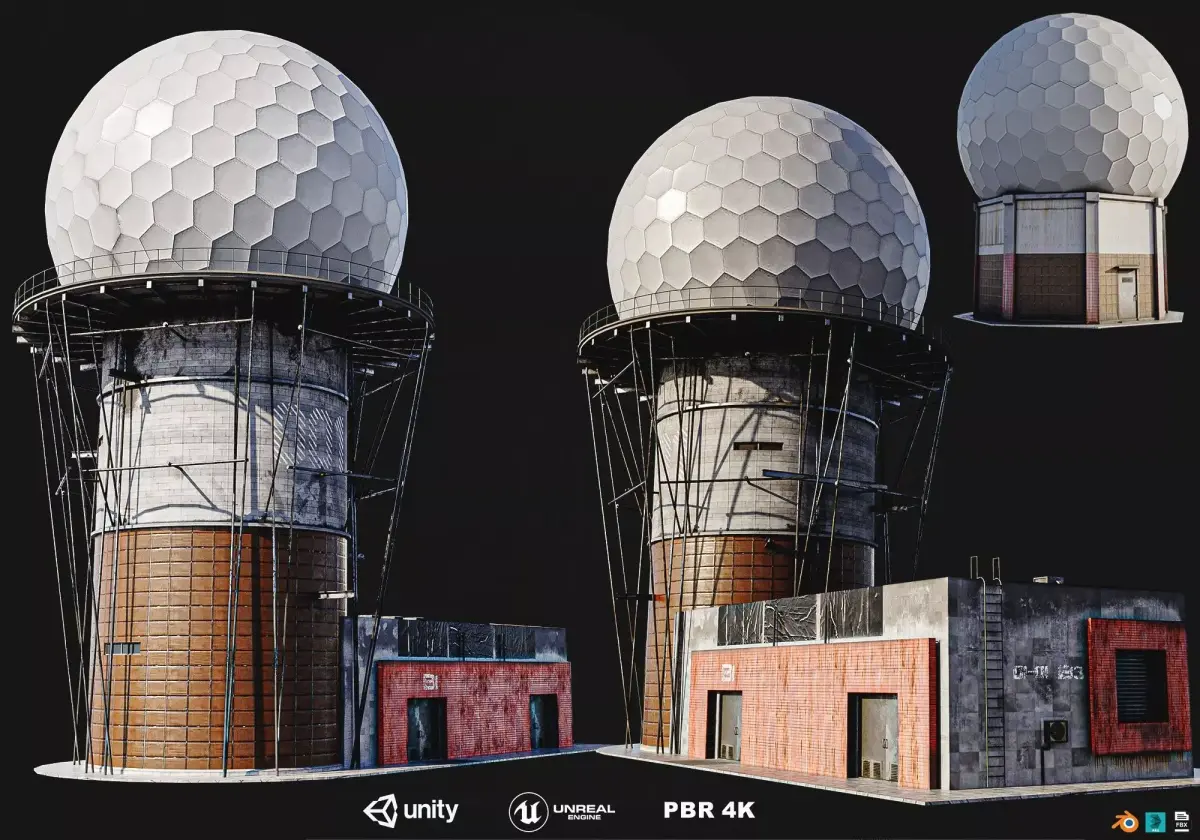 Radar Base 2 Types Low-poly 3D model