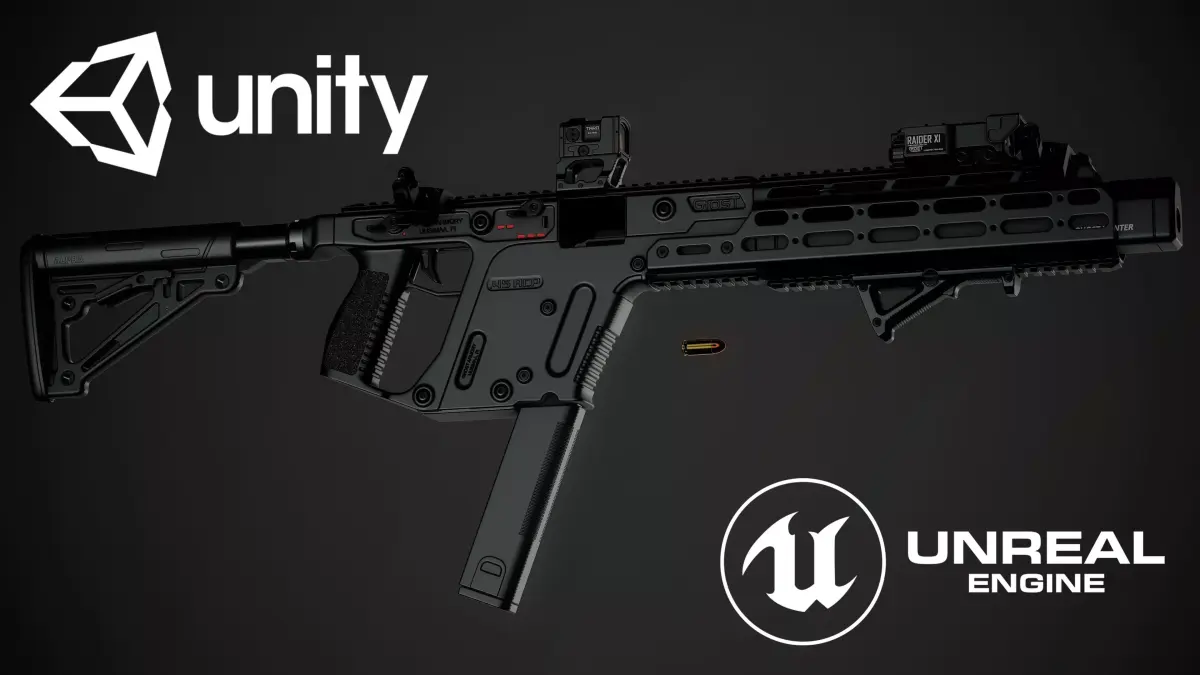 Vector submachine gun Low-poly 3D model