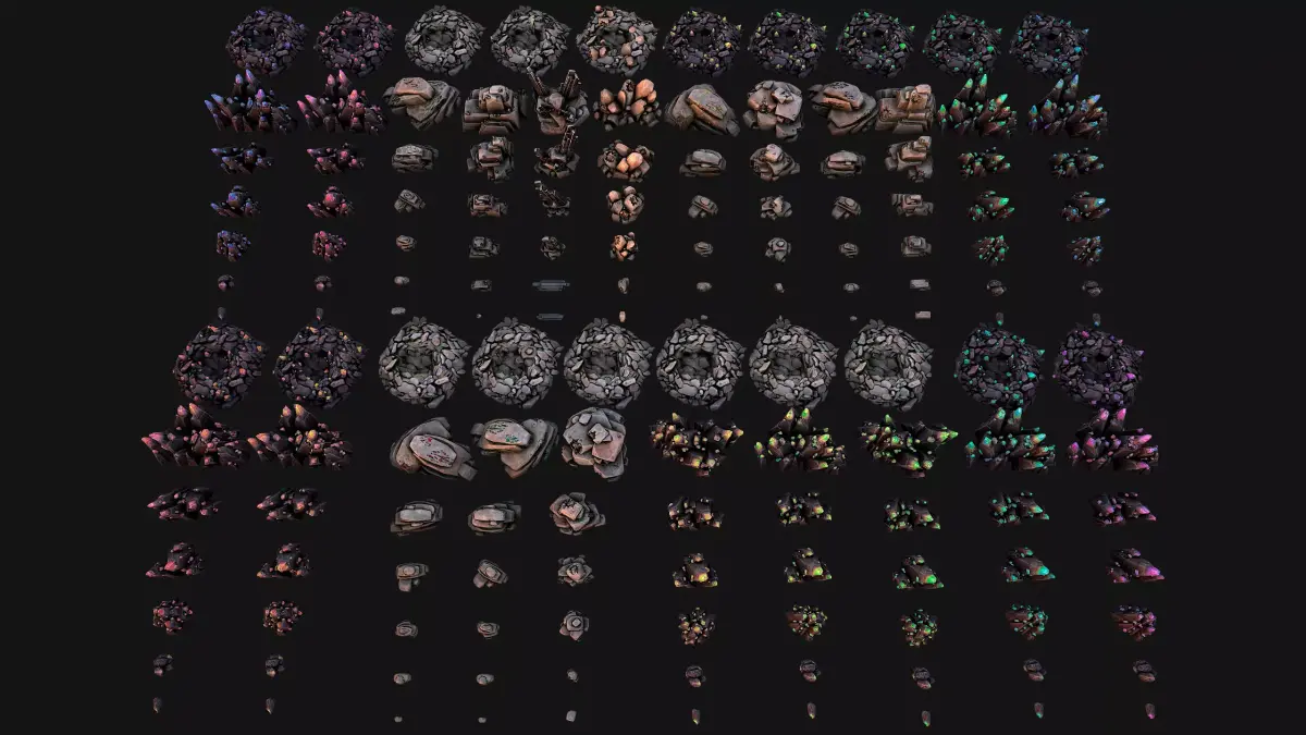 Ore Iron Gems Metal Crystals Minerals Industrial Resources Set Low-poly 3D model
